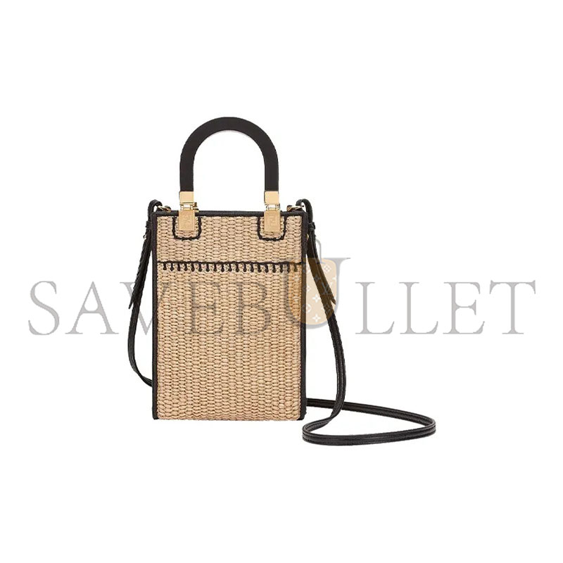 F**di sunshine mini straw & leather tote 8bs051afqpf0vpj (18*13*6cm)